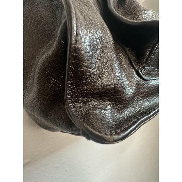 B. Makowsky Dark Brown Leather Purse Handbag With Silver Accents - Picture 4 of 12